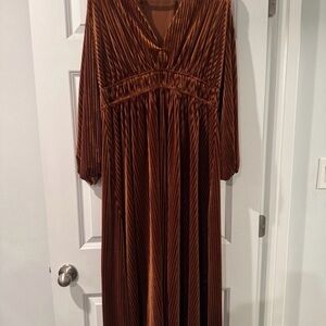 Elegant Brown Pleated Dress